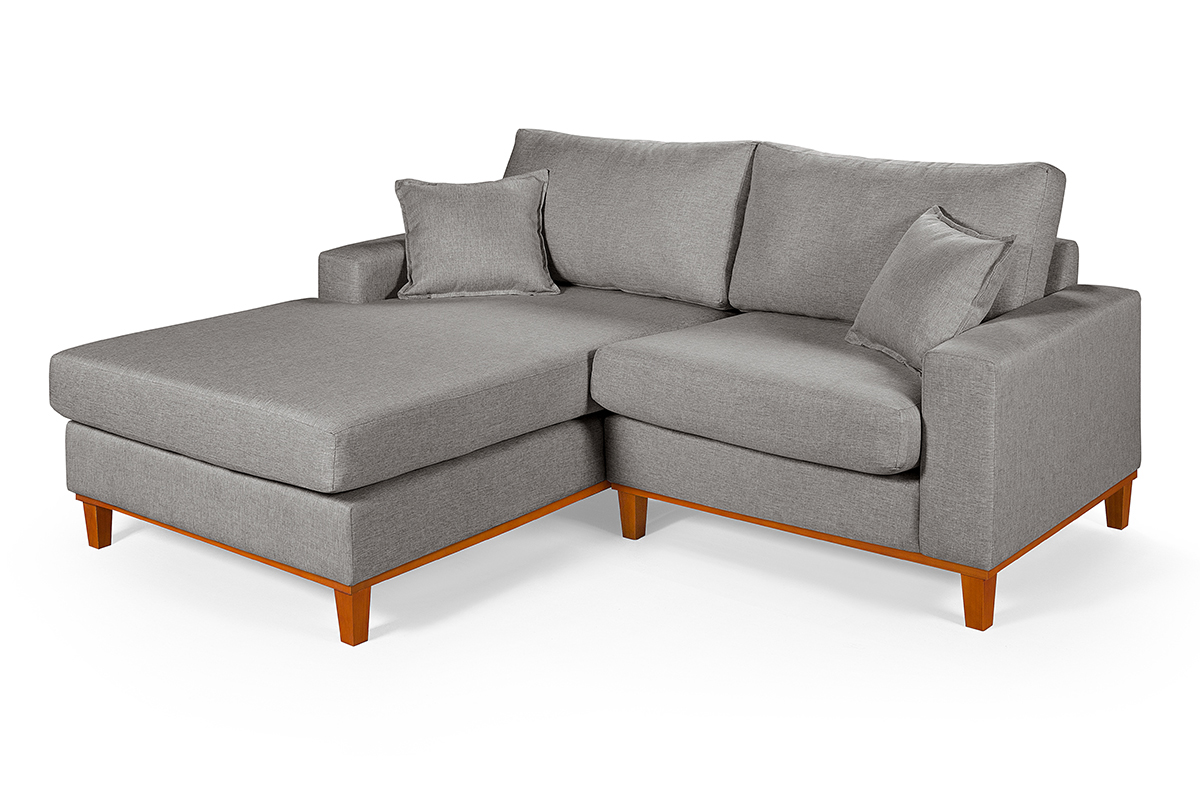 Sofa Living 2 Lugares Chaise Lado Direito Revestido Linho Base em Madeira