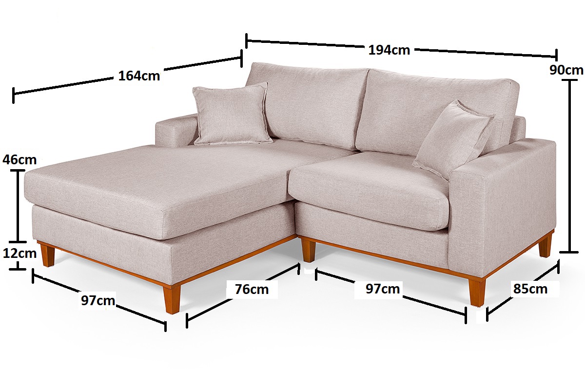Sofa Living 2 Lugares Chaise Lado Direito Revestido Linho Base em Madeira