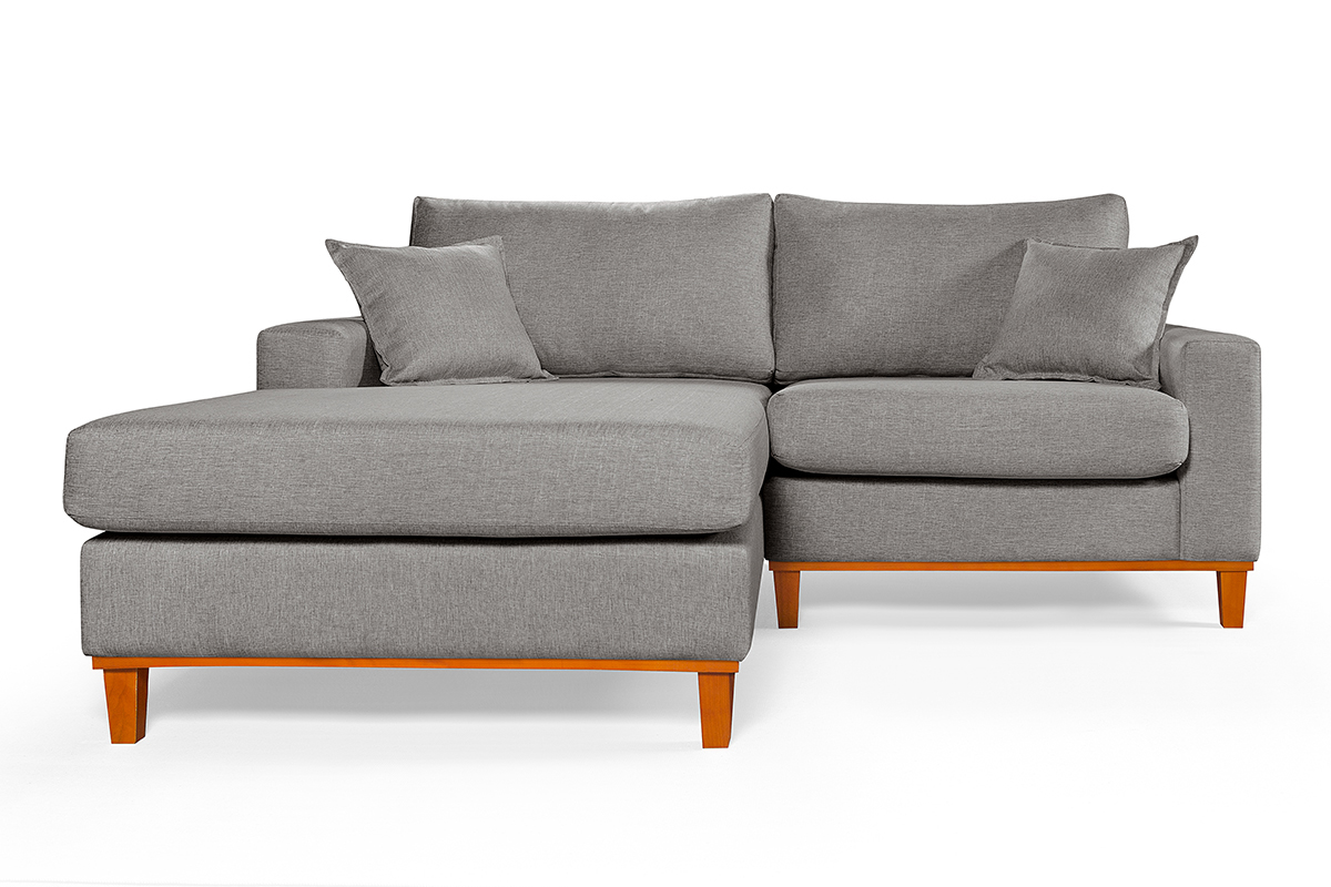 Sofa Living 2 Lugares Chaise Lado Direito Revestido Linho Base em Madeira