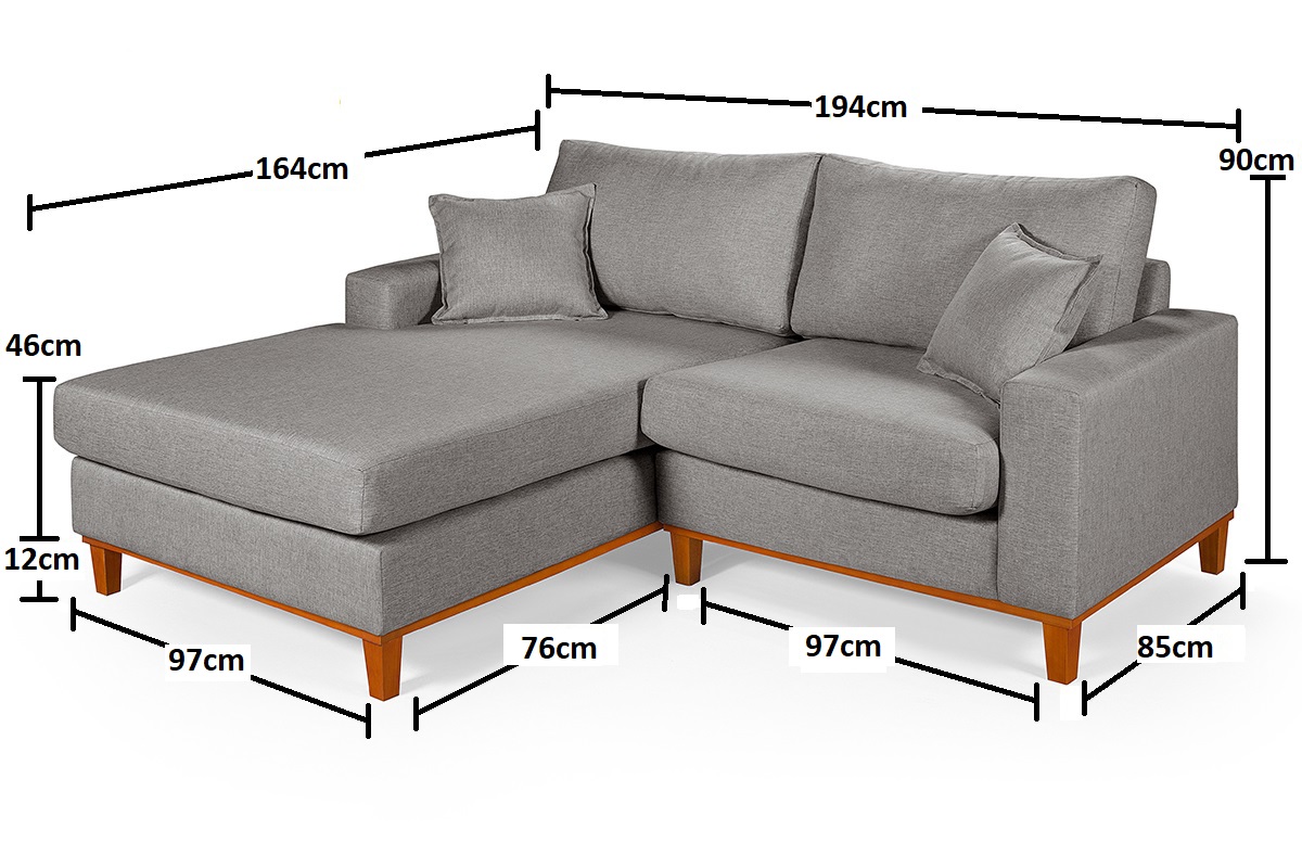 Sofa Living 2 Lugares Chaise Lado Direito Revestido Linho Base em Madeira