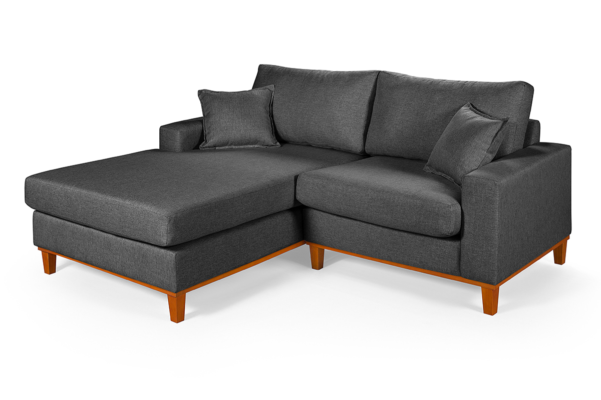 Sofa Living 2 Lugares Chaise Lado Direito Revestido Linho Base em Madeira