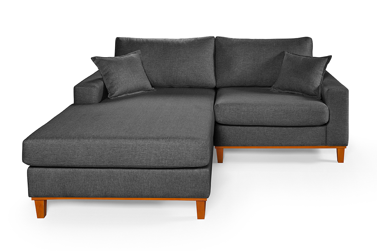 Sofa Living 2 Lugares Chaise Lado Direito Revestido Linho Base em Madeira