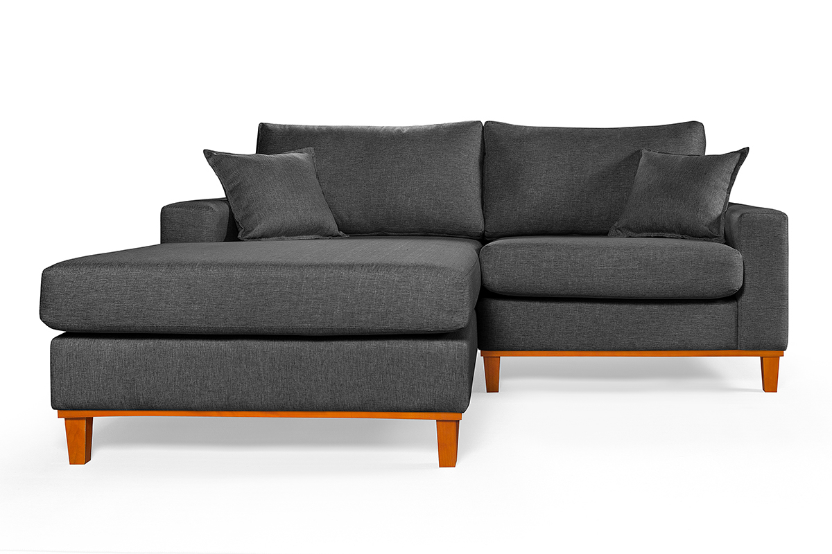 Sofa Living 2 Lugares Chaise Lado Direito Revestido Linho Base em Madeira
