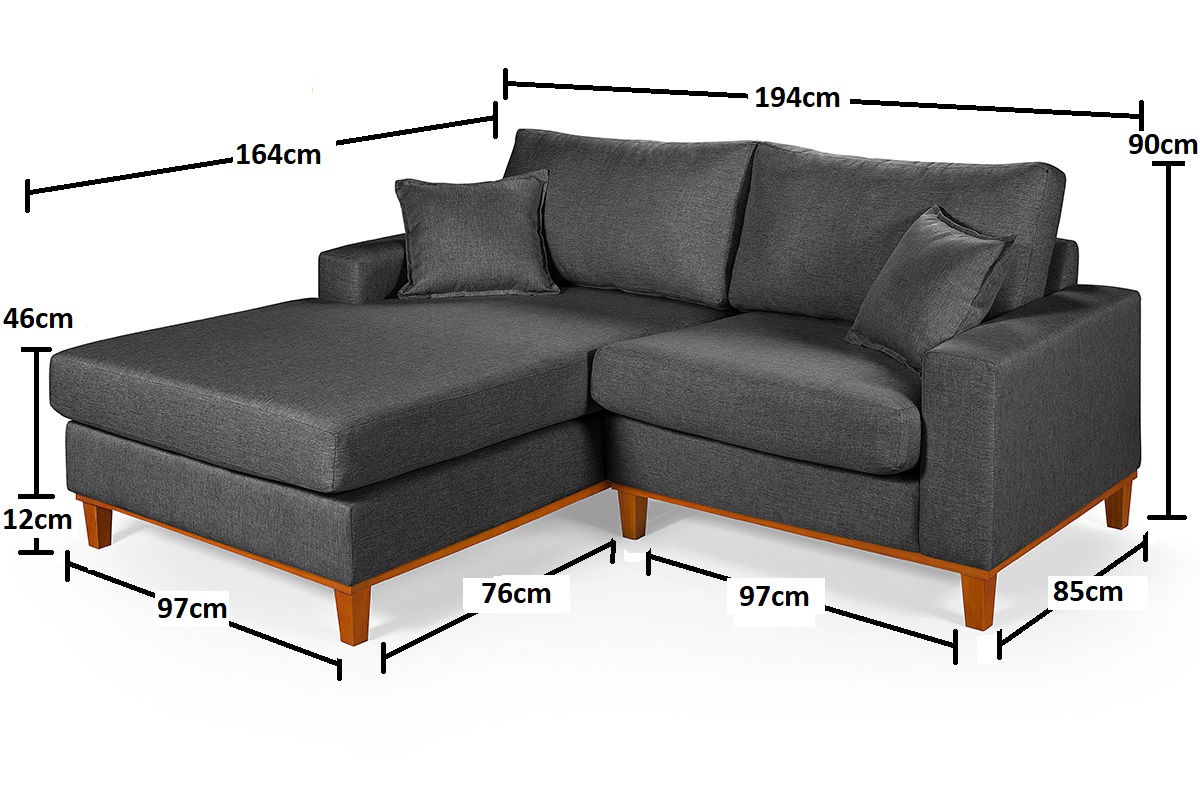 Sofa Living 2 Lugares Chaise Lado Direito Revestido Linho Base em Madeira