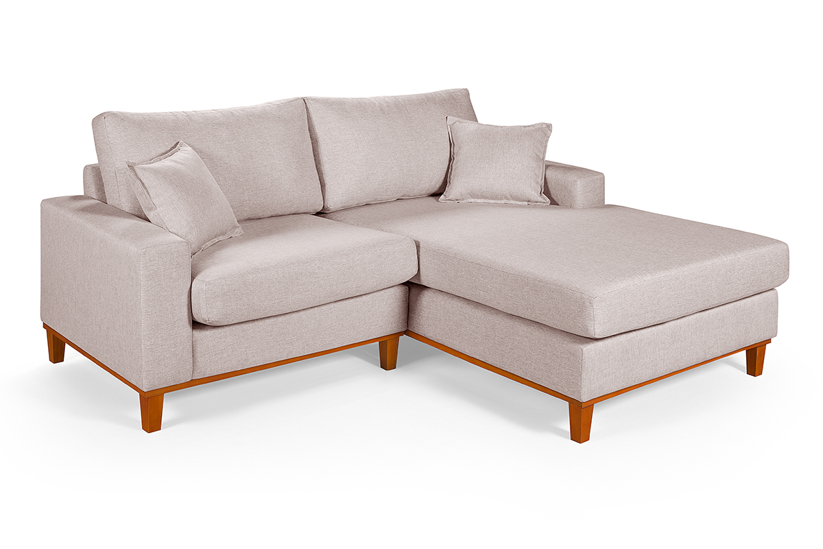 Sofa Living 2 Lugares Chaise Lado Esquerdo Revestido Linho Base em Madeira