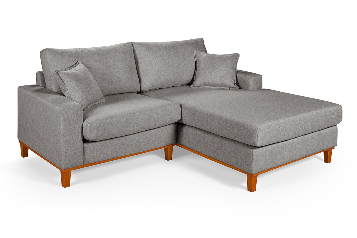Sofa Living 2 Lugares Chaise Lado Esquerdo Revestido Linho Base em Madeira