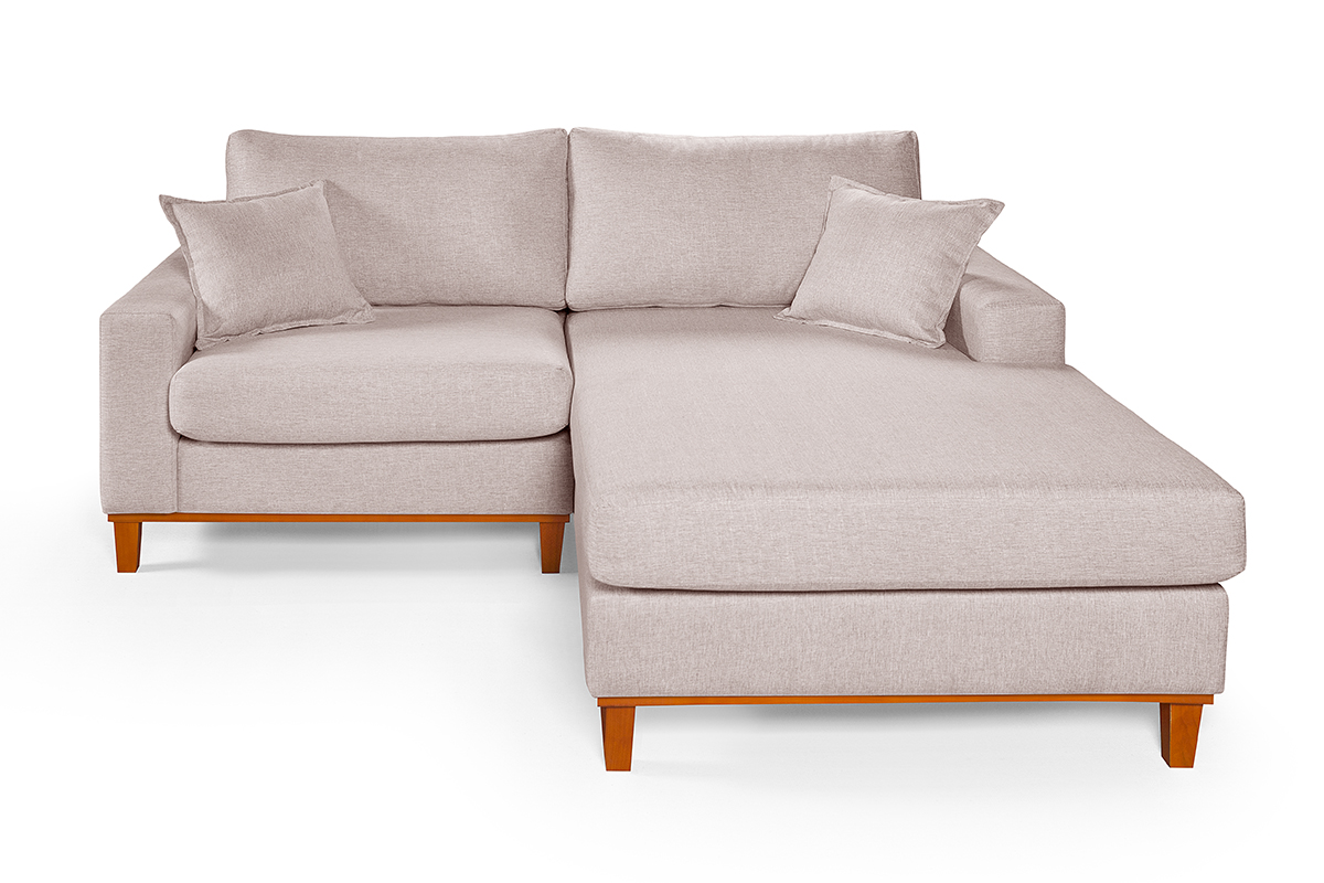 Sofa Living 2 Lugares Chaise Lado Esquerdo Revestido Linho Base em Madeira