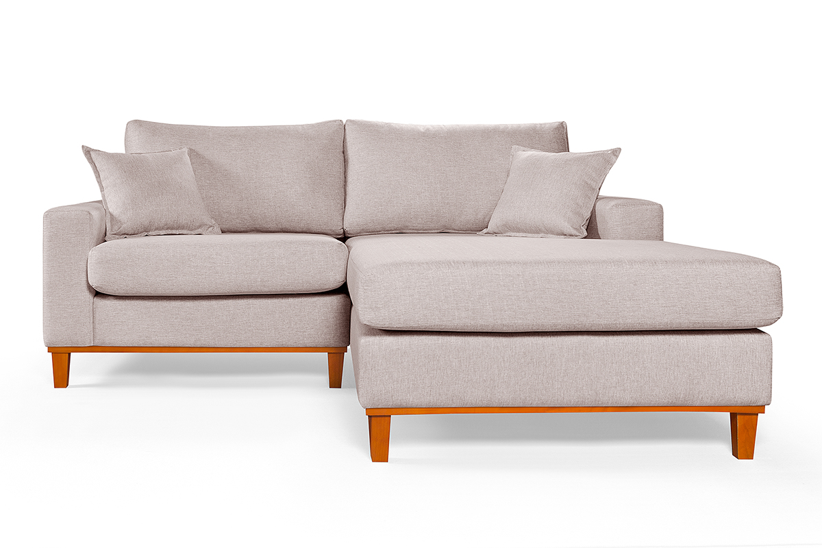 Sofa Living 2 Lugares Chaise Lado Esquerdo Revestido Linho Base em Madeira
