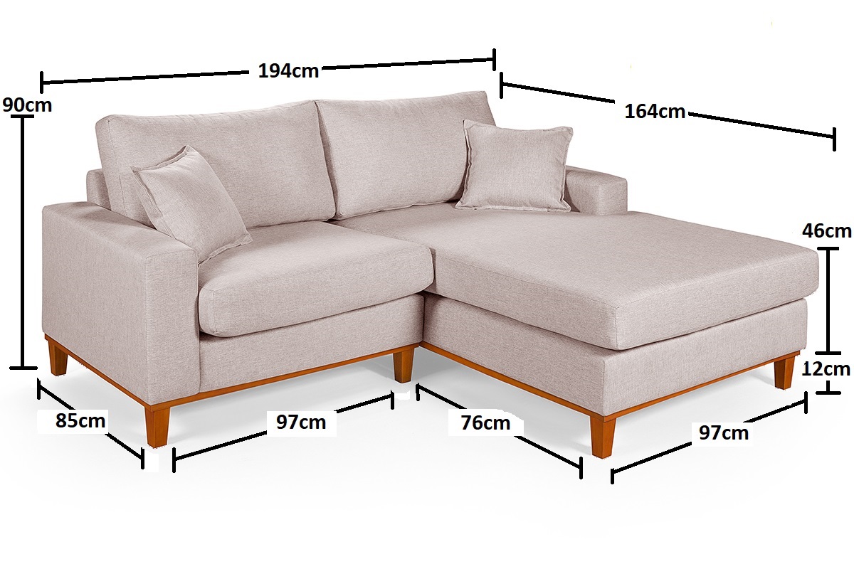 Sofa Living 2 Lugares Chaise Lado Esquerdo Revestido Linho Base em Madeira