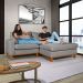 Sofa Living 2 Lugares Chaise Lado Esquerdo Revestido Linho Base em Madeira