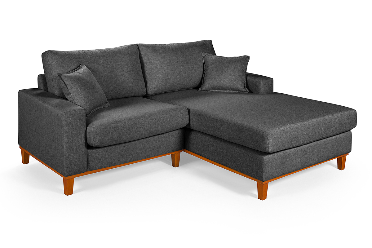 Sofa Living 2 Lugares Chaise Lado Esquerdo Revestido Linho Base em Madeira