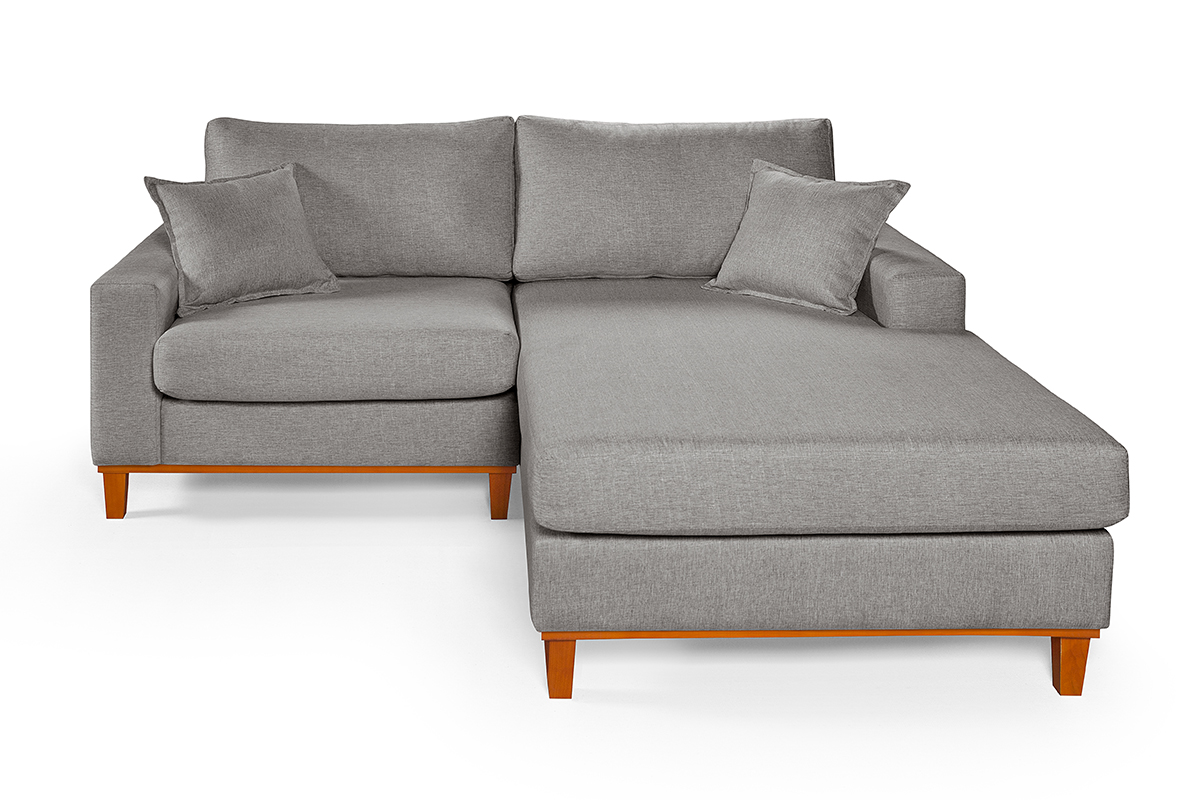 Sofa Living 2 Lugares Chaise Lado Esquerdo Revestido Linho Base em Madeira