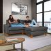 Sofa Living 2 Lugares Chaise Lado Esquerdo Revestido Linho Base em Madeira