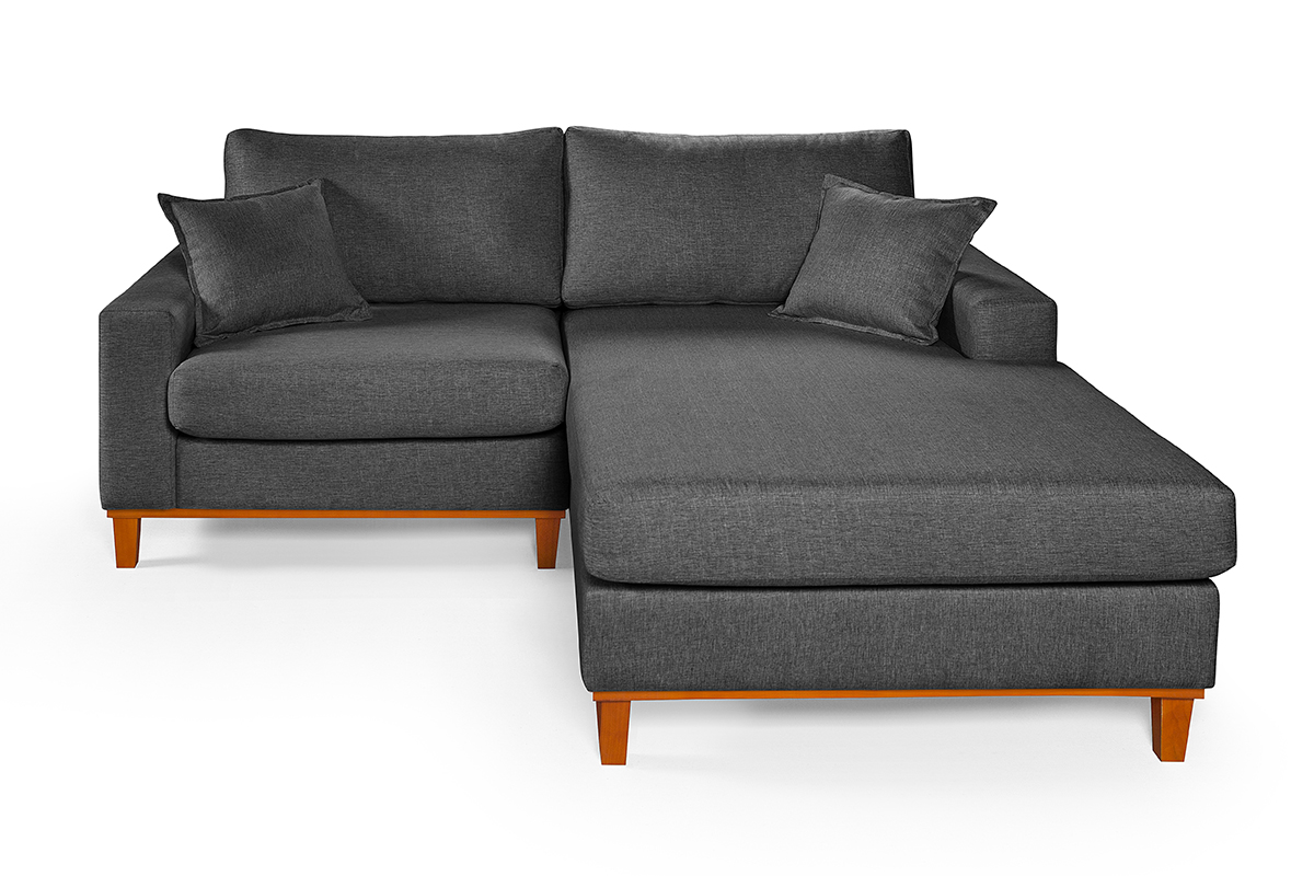 Sofa Living 2 Lugares Chaise Lado Esquerdo Revestido Linho Base em Madeira