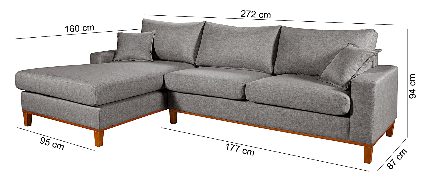 Sofa Living California 4 Lugares Chaise Lado Direito Revestido Linho Base Madeira