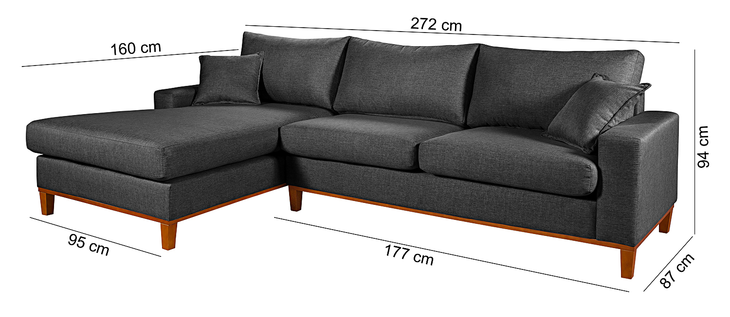Sofa Living California 4 Lugares Chaise Lado Direito Revestido Linho Base Madeira