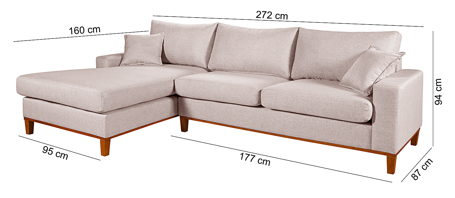 Sofa Living California 4 Lugares Chaise Lado Direito Revestido Linho Base Madeira