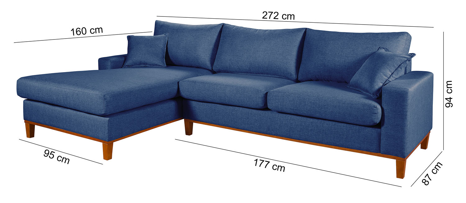Sofa Living California 4 Lugares Chaise Lado Direito Revestido Linho Base Madeira