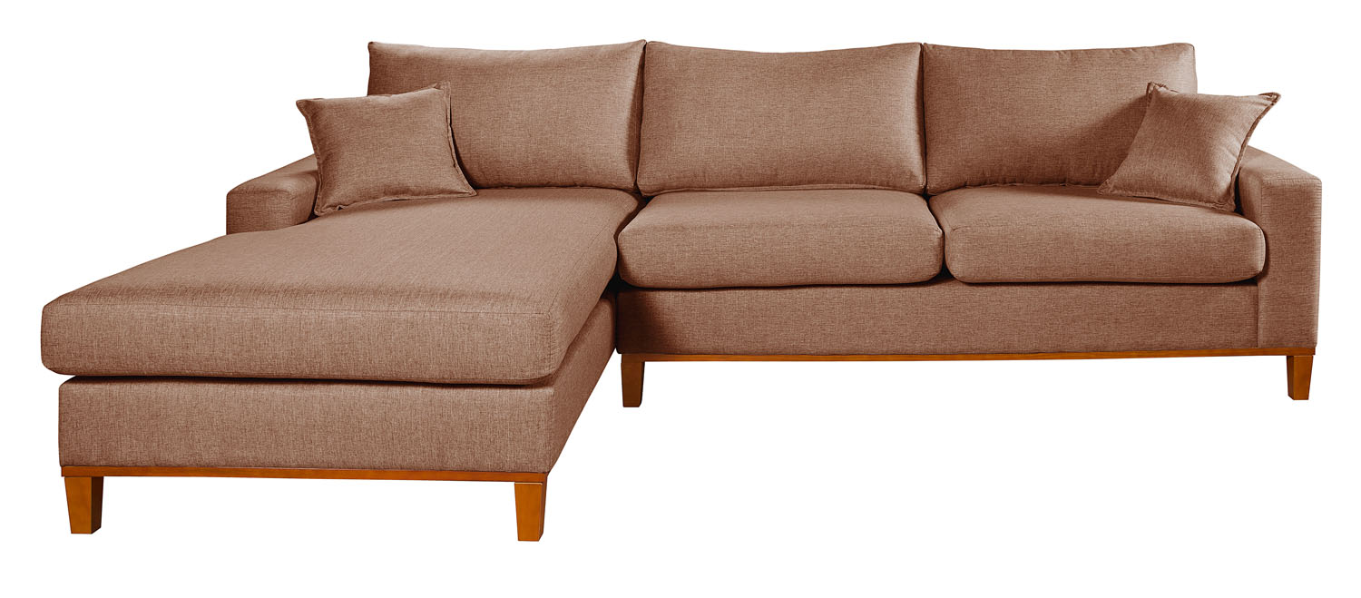Sofa Living California 4 Lugares Chaise Lado Direito Revestido Linho Base Madeira