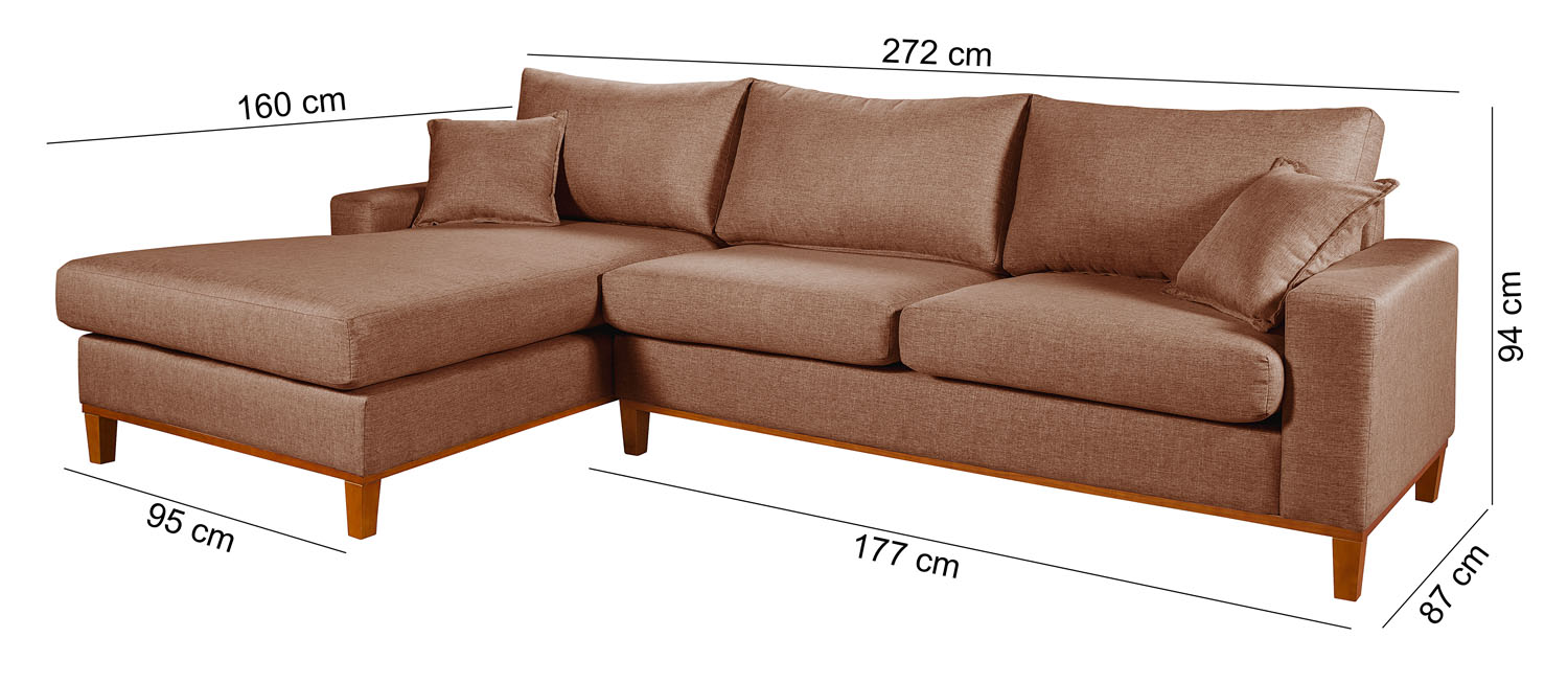 Sofa Living California 4 Lugares Chaise Lado Direito Revestido Linho Base Madeira