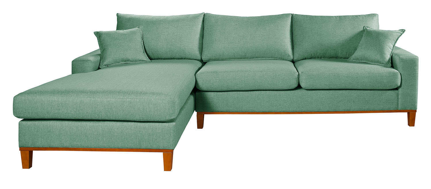 Sofa Living California 4 Lugares Chaise Lado Direito Revestido Linho Base Madeira