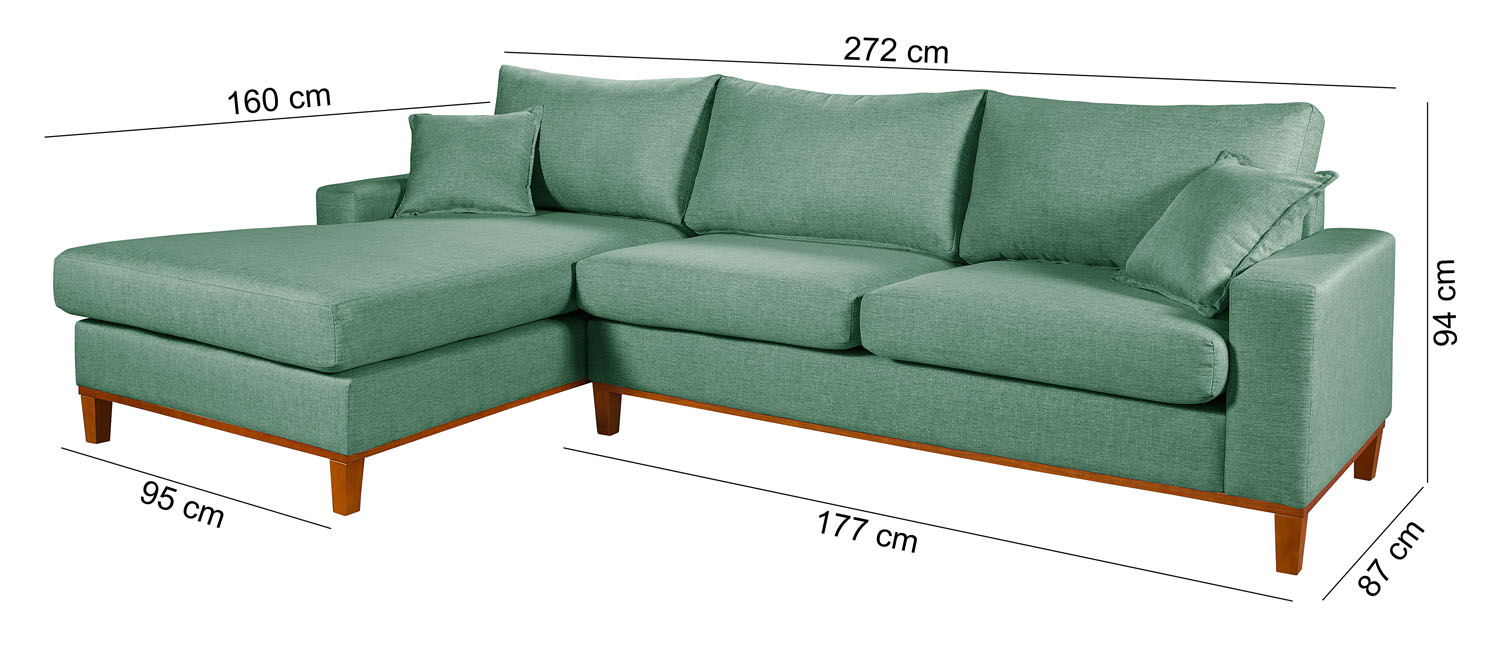 Sofa Living California 4 Lugares Chaise Lado Direito Revestido Linho Base Madeira