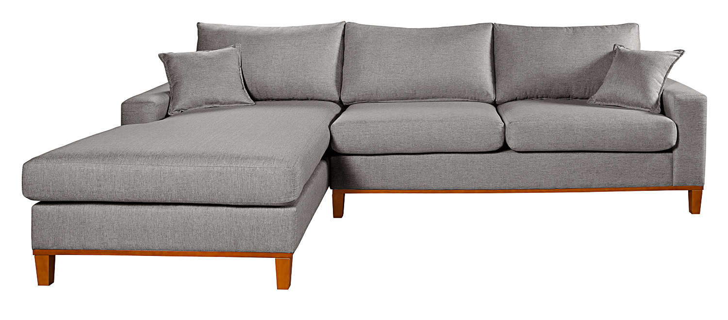 Sofa Living California 4 Lugares Chaise Lado Direito Revestido Linho Base Madeira