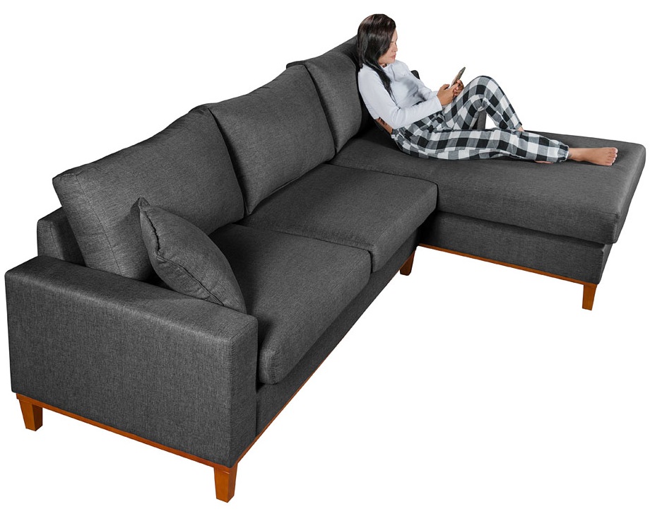 Sofa Living California 4 Lugares Chaise Lado Esquerdo Revestido Linho Base Madeira