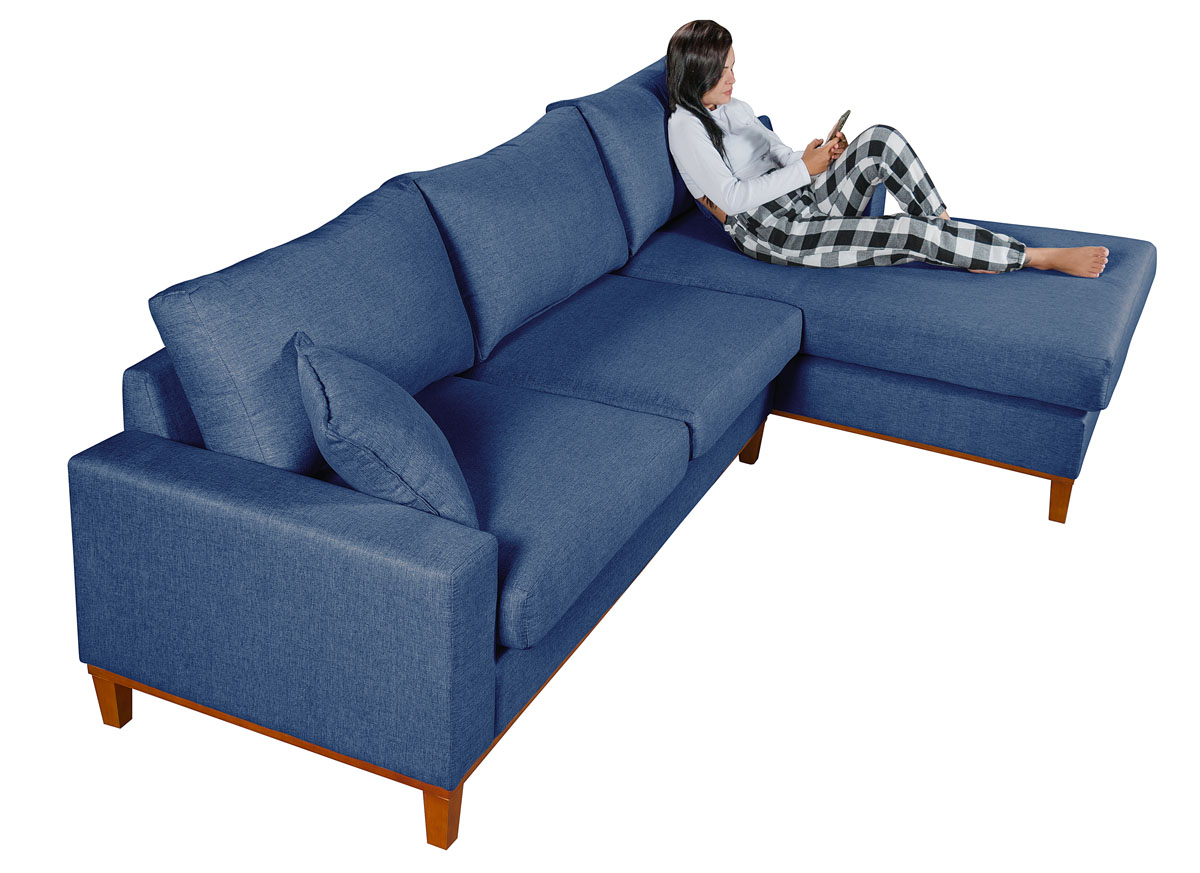 Sofa Living California 4 Lugares Chaise Lado Esquerdo Revestido Linho Base Madeira
