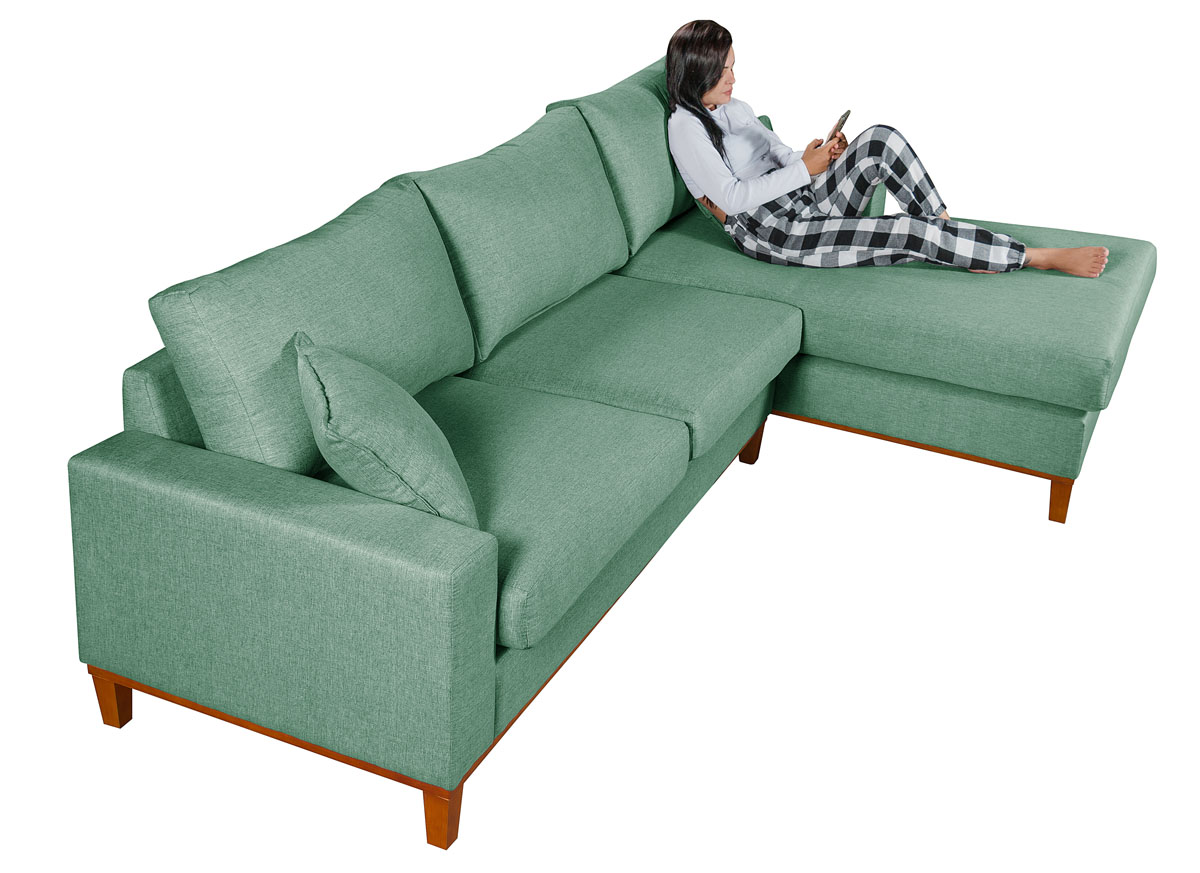 Sofa Living California 4 Lugares Chaise Lado Esquerdo Revestido Linho Base Madeira