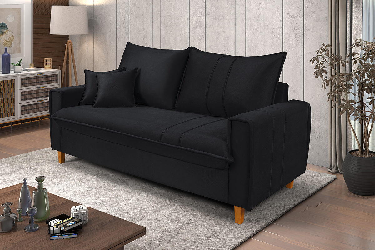 Sofa Living com Bau Multiuso 3 Lugares Suede Pes em Madeira