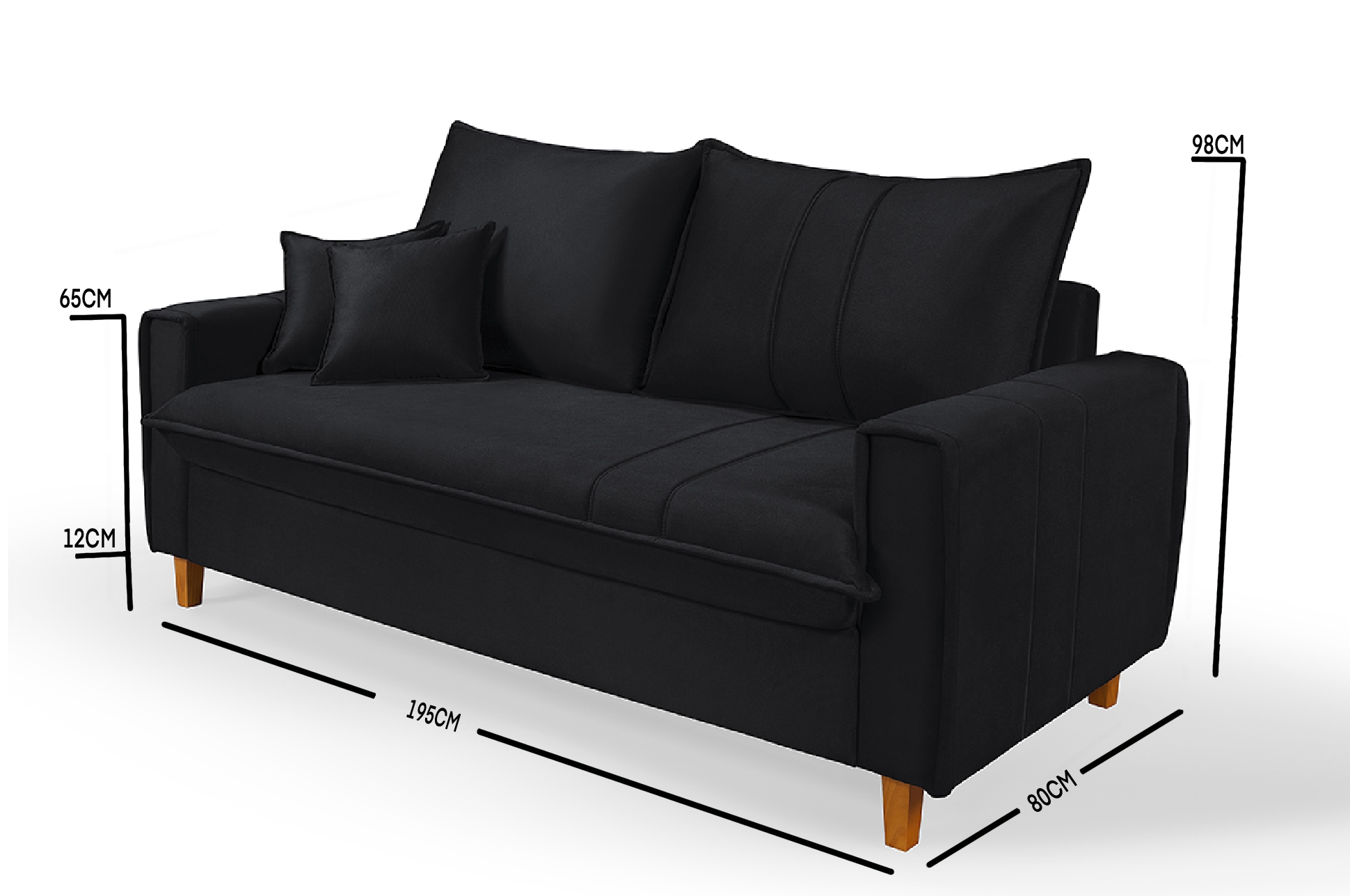 Sofa Living com Bau Multiuso 3 Lugares Suede Pes em Madeira