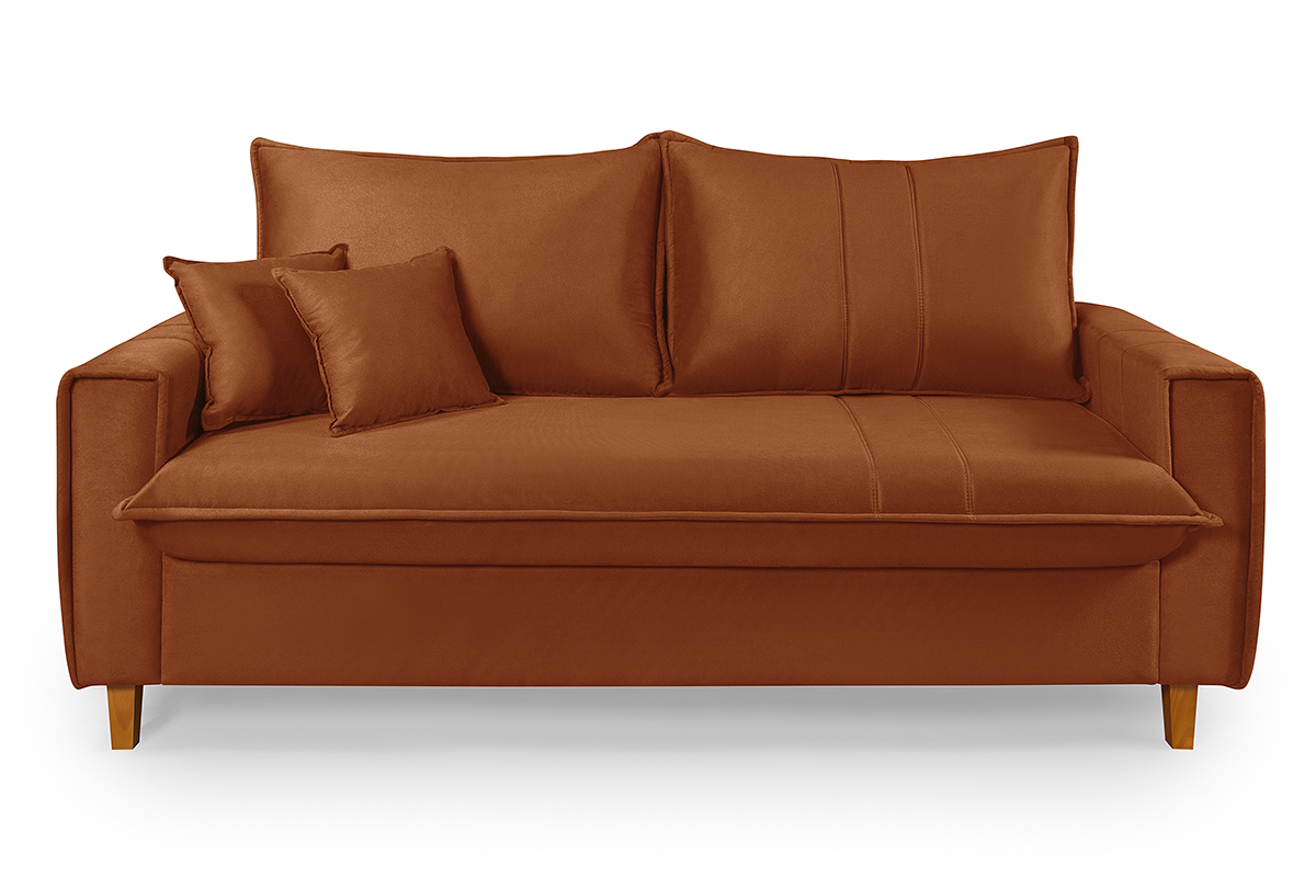 Sofa Living com Bau Multiuso 3 Lugares Suede Pes em Madeira
