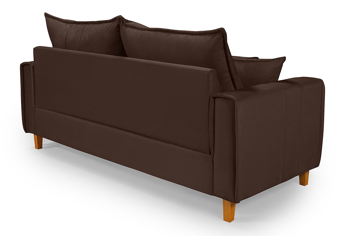 Sofa Living com Bau Multiuso 3 Lugares Suede Pes em Madeira