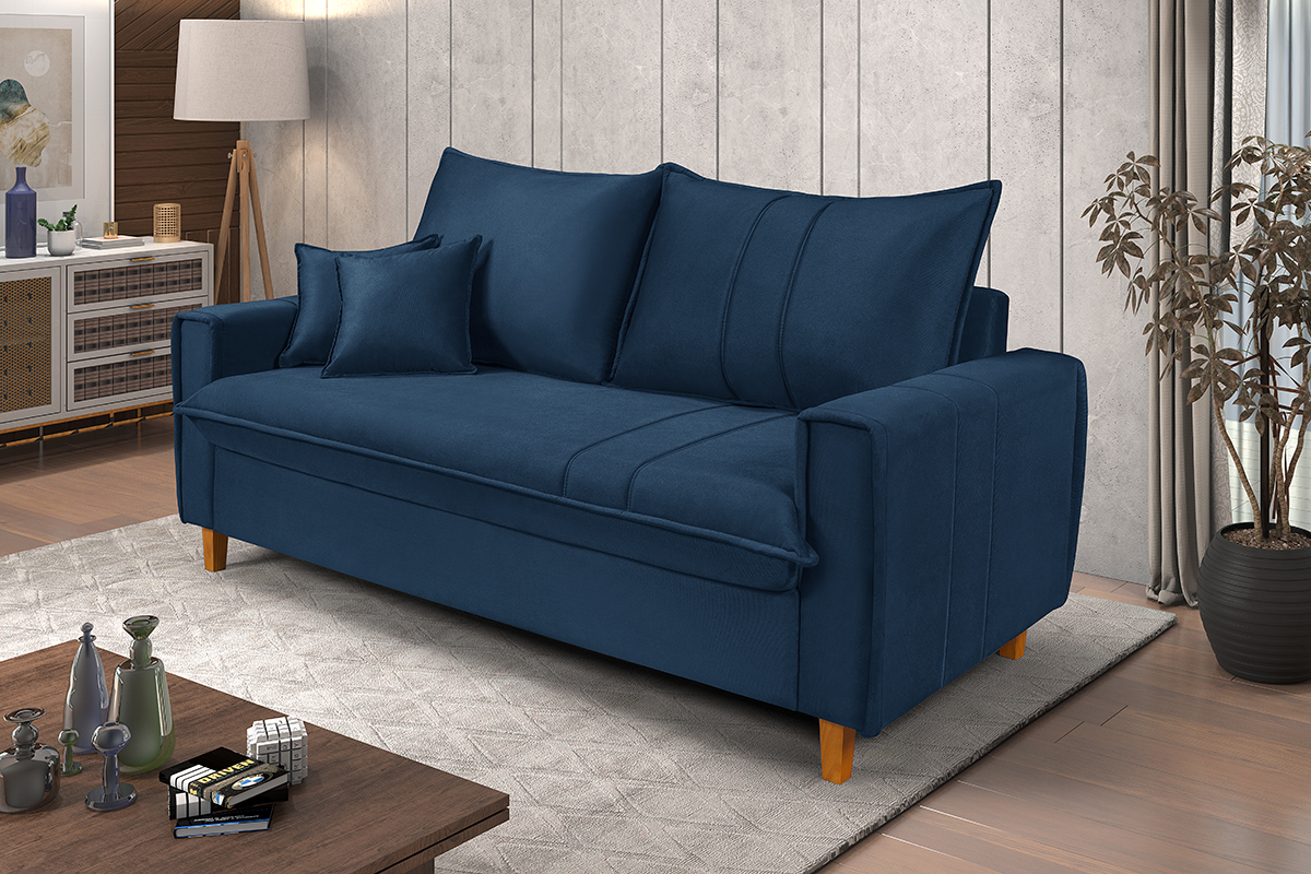Sofa Living com Bau Multiuso 3 Lugares Suede Pes em Madeira