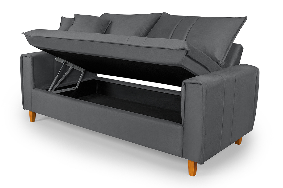 Sofa Living com Bau Multiuso 3 Lugares Suede Pes em Madeira