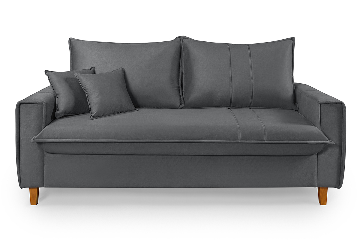 Sofa Living com Bau Multiuso 3 Lugares Suede Pes em Madeira