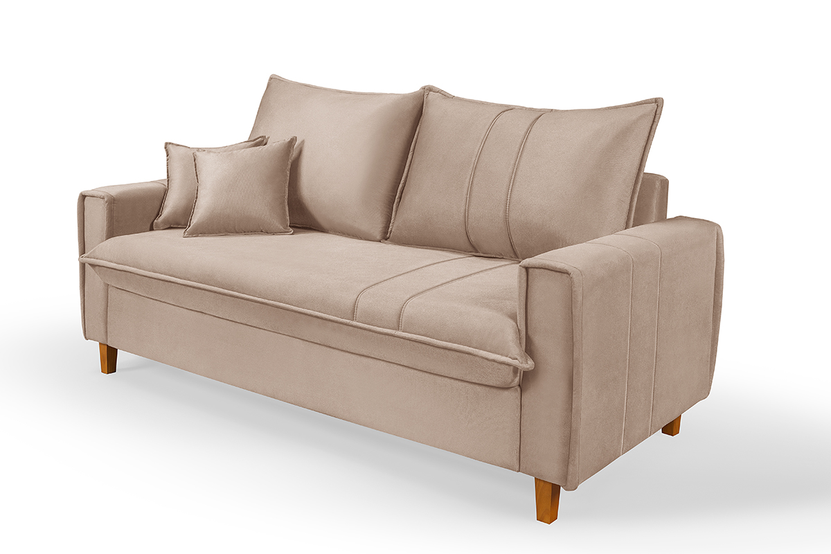 Sofa Living com Bau Multiuso 3 Lugares Suede Pes em Madeira