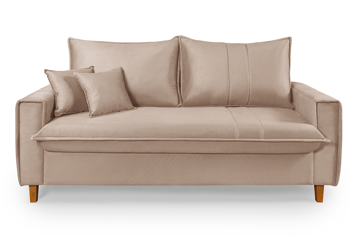 Sofa Living com Bau Multiuso 3 Lugares Suede Pes em Madeira
