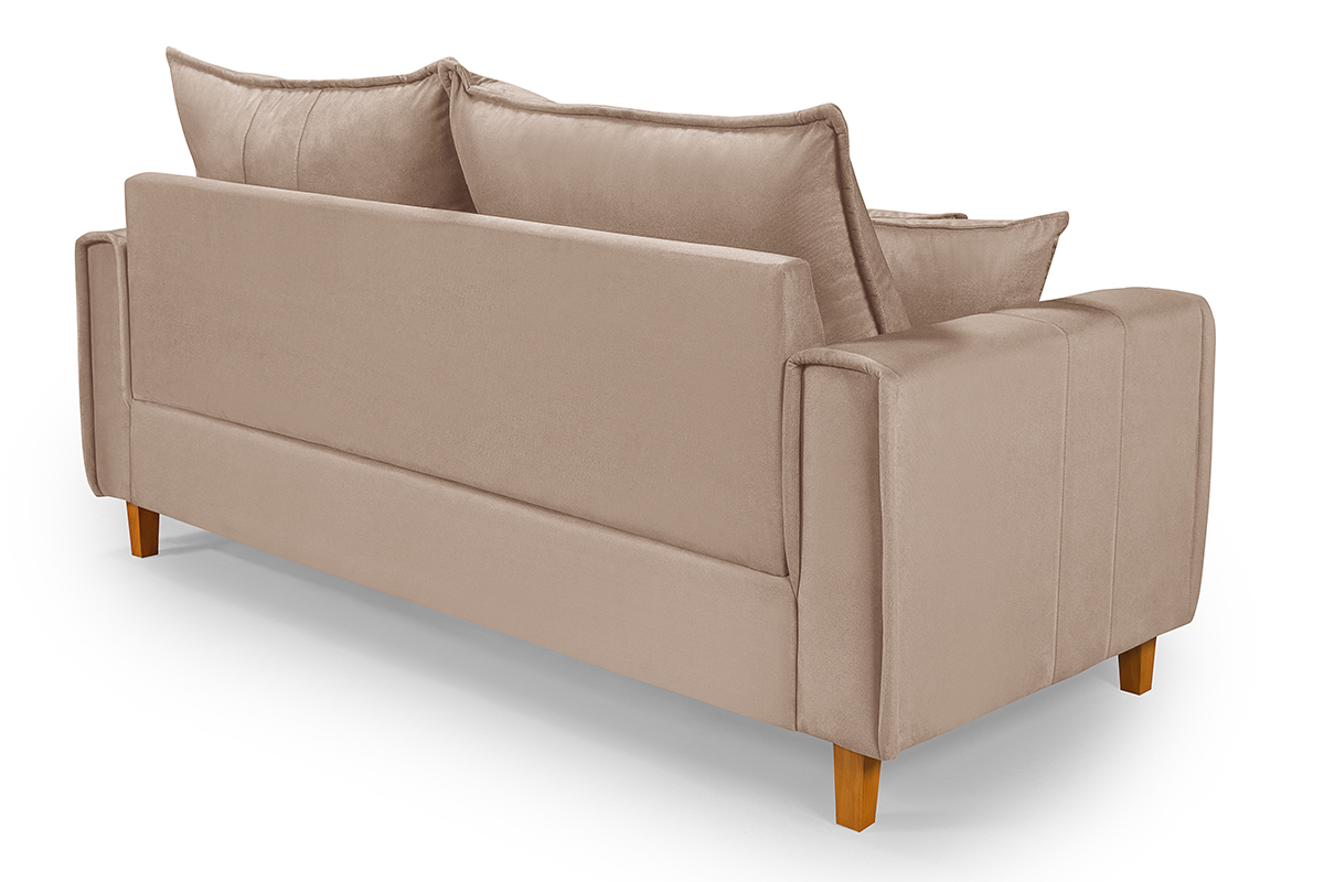 Sofa Living com Bau Multiuso 3 Lugares Suede Pes em Madeira