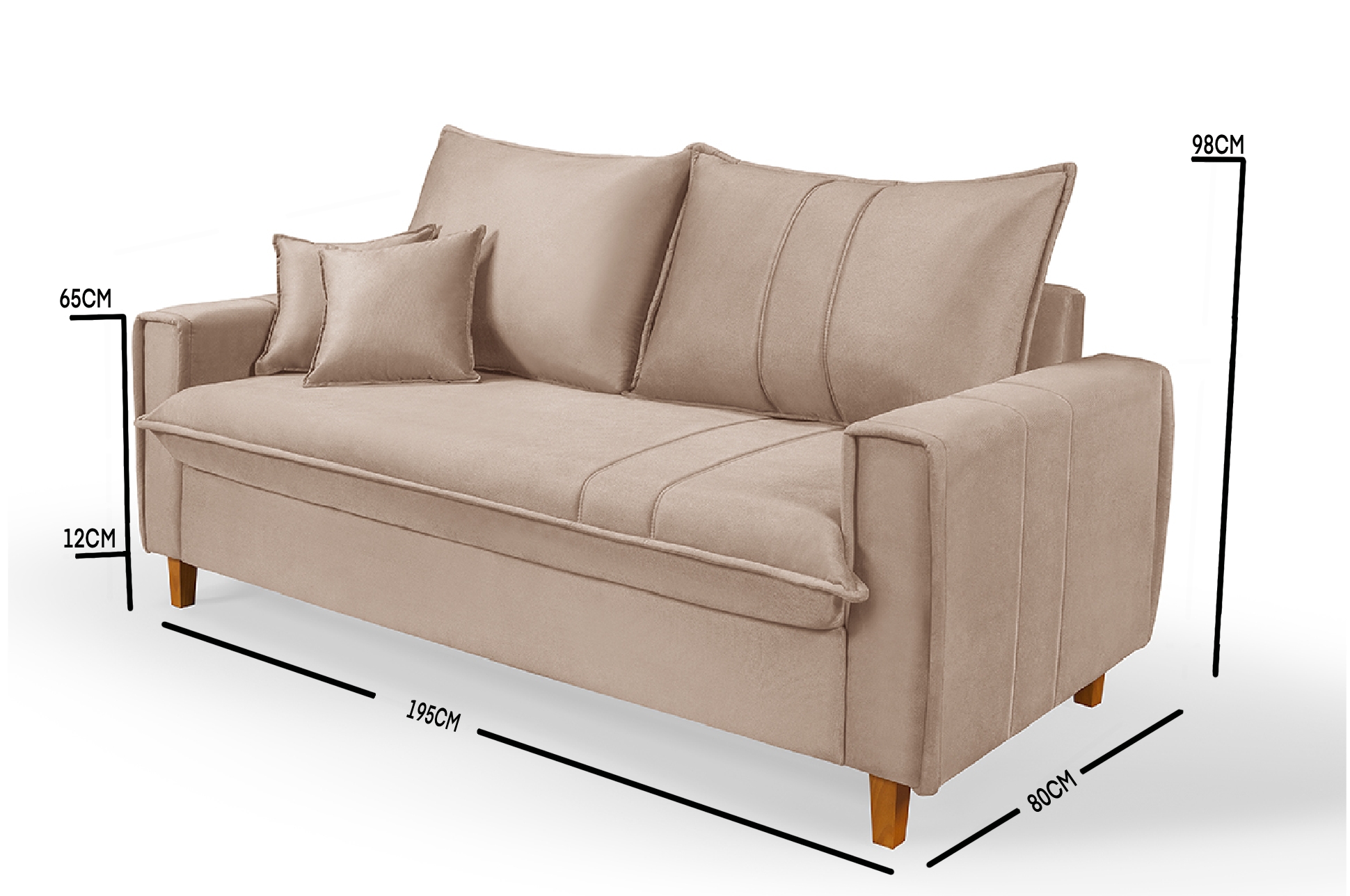 Sofa Living com Bau Multiuso 3 Lugares Suede Pes em Madeira