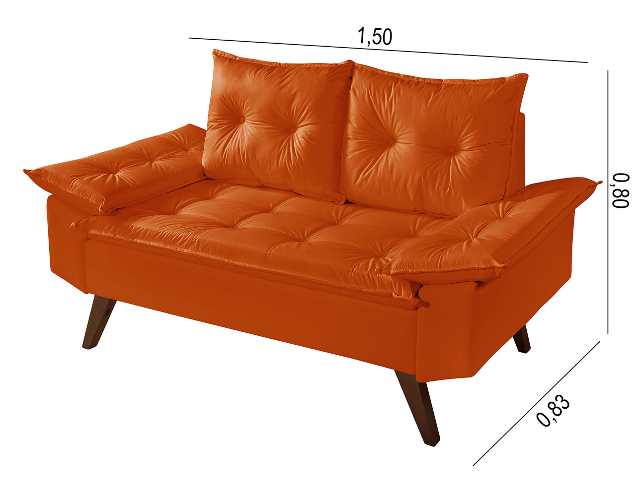 Sofa Retro Bariloche 2 Lugares Revestimento Courino Pes em Madeira