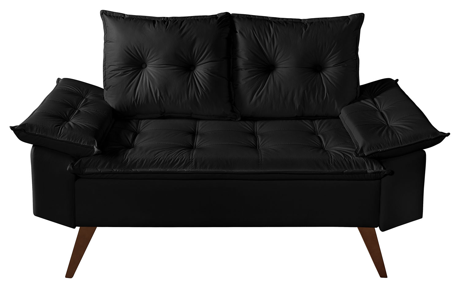 Sofa Retro Bariloche 2 Lugares Revestimento Courino Pes em Madeira