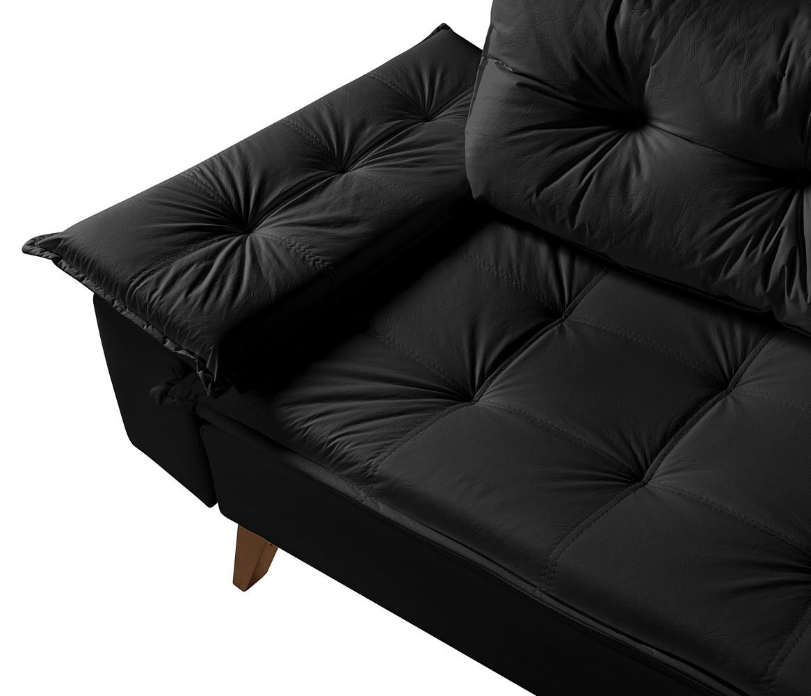 Sofa Retro Bariloche 2 Lugares Revestimento Courino Pes em Madeira