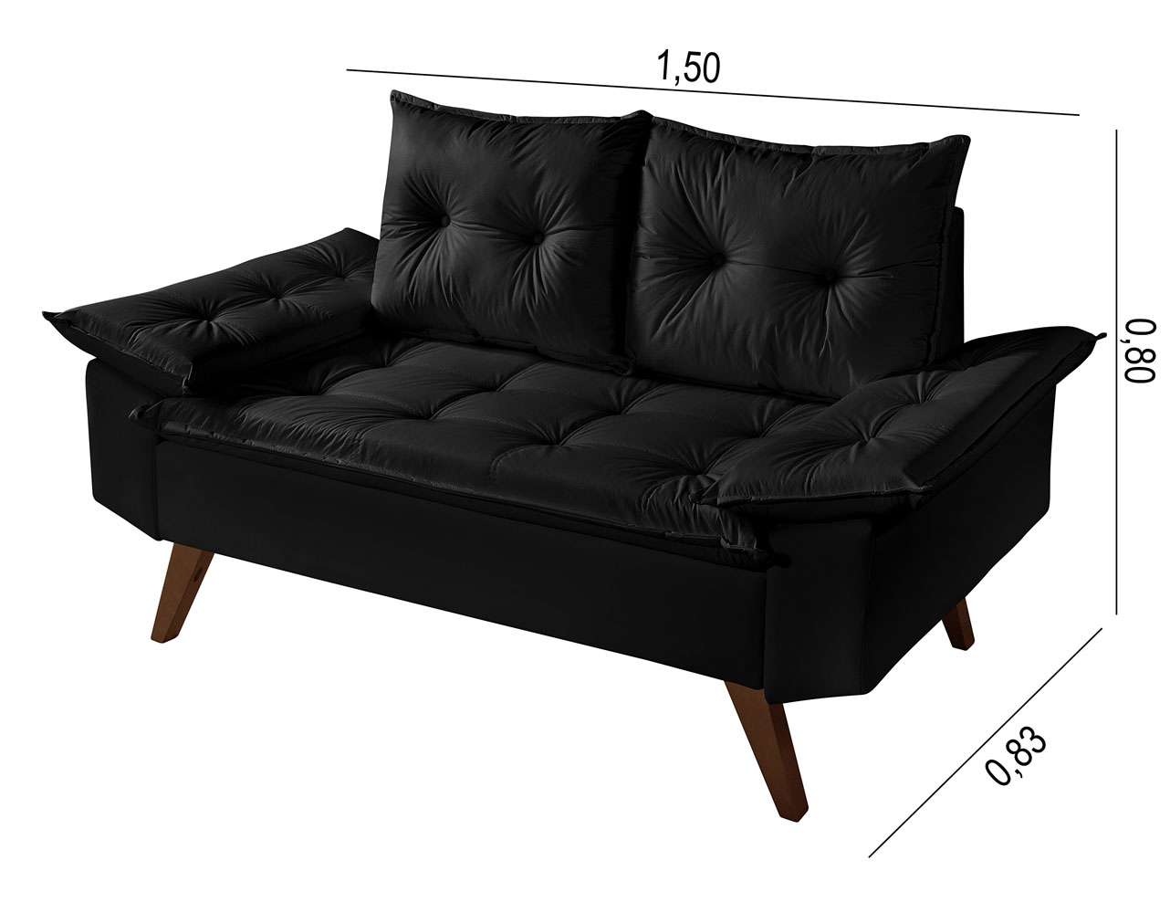 Sofa Retro Bariloche 2 Lugares Revestimento Courino Pes em Madeira