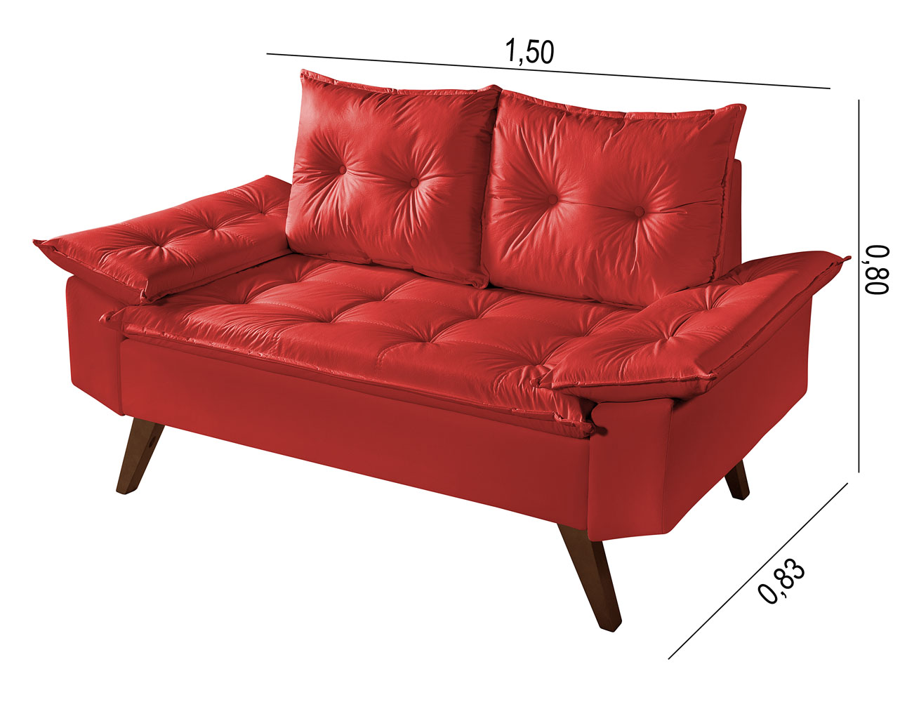 Sofa Retro Bariloche 2 Lugares Revestimento Courino Pes em Madeira