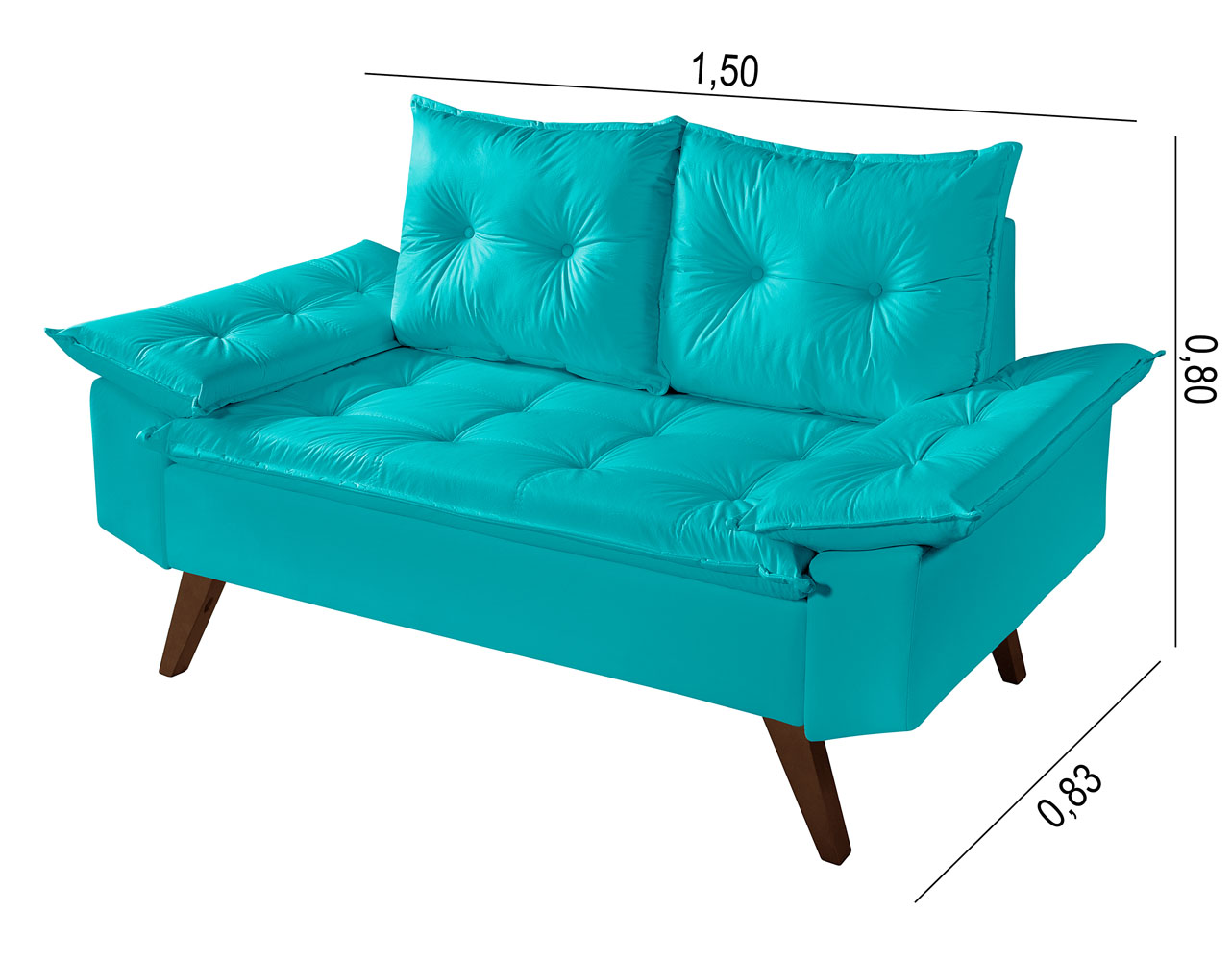 Sofa Retro Bariloche 2 Lugares Revestimento Courino Pes em Madeira