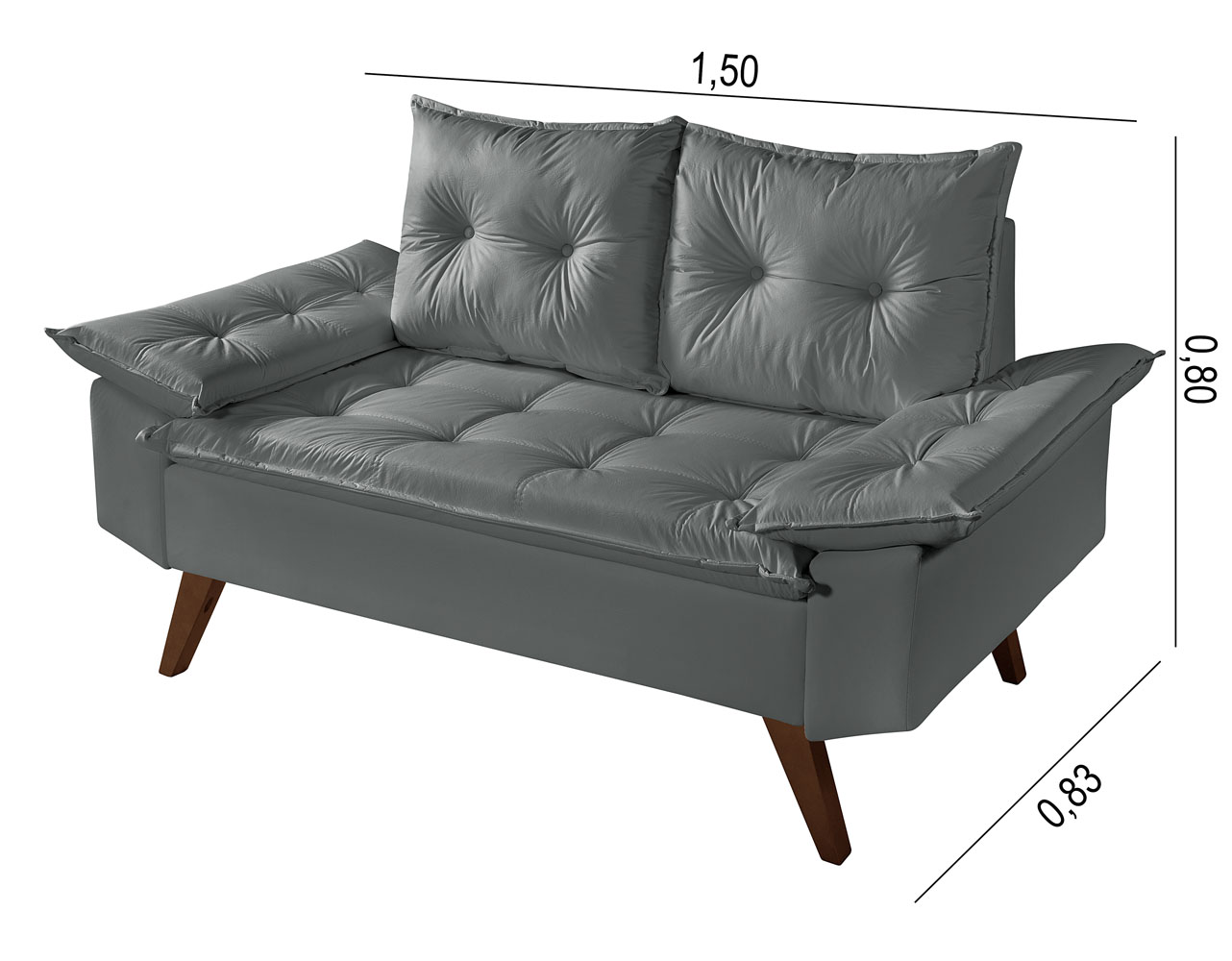 Sofa Retro Bariloche 2 Lugares Revestimento Courino Pes em Madeira