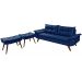 Sofa Retro Bariloche 3 Lugares Tecido Suede Com Duas Banquetas Rubi Pes em Madeira