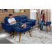 Sofa Retro Bariloche 3 Lugares Tecido Suede Com Duas Banquetas Rubi Pes em Madeira